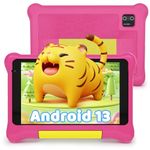 Hakaug 7 Inch Android 13 Kids Tablet 5GB RAM+32GB ROM, 1024 * 600 IPS Display, Parental Control, Bluetooth, WiFi, Dual Camera, Shockproof Shell (Pink)