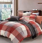 Home Soft Things Serenta Pre-Washed Cotton Duvet Cover 3 Piece Set, Buffalo - Cherry, King