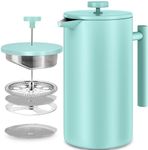 KICHLY Stainless Steel French Press - Double Wall Coffee Press - Stainless Steel Plunger Coffee & Tea Maker (Sky Blue, 1.0 Litre (Pack of 1))