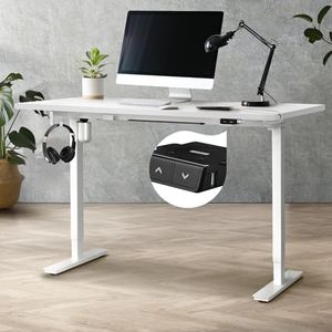 Oikiture Sit Stand Desk 150cm Height Adjustable Standing Desk White
