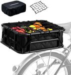 Rear Bike Basket with Rainproof Cover and Cargo Net and Liner, Large Rear Bike Rack Basket for Bike, Heavy Duty Metal Rear Bicycle Basket Perfect Mount for Electric Bike WOOFOPT