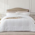 Quataly White California King Comforter Set - 3 Pieces Seersucker Lightweight Bedding Comforter Sets (1 Soft Fluffy Comforter & 2 Pillowcases) - All Seasons Cozy Modern Bed Sets for Women Men