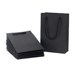 Mini Gift Bags 50 Pack, Katfort 5.1''×2.4''×7.5'' Small Black Gift Bag Bulk with Cotton Handle, Small Size Matte Black Bags for Gifts Kraft Paper Bag