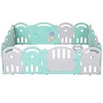 Qaba Baby Enclosure, 16 Panels Baby Playpen Baby Play Yard, Indoor & Outdoor Kids Activity Center, Green