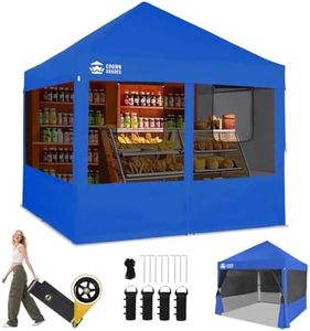 CROWN SHADES 10' x 10' Pop Up Commercial Canopy Tent, 4 Food Booth Sidewall Kit, Patented CenterLok 1-Person Setup, Heavy Duty Vendor Tent, 400D Silver Coated Fabric, 4" Wheels, STO-N-Go Bag, Blue