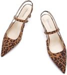 C.Paravano Leopard Print Women's Slingback Flats Pointed Toe Kitten Heels Low Heel Pumps Ankle Strap Leather Dress Shoes for Office and Casual Wear(Size 10.5,Leopard Heels)