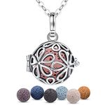 EUDORA Essential Oil Necklaces for Women Flower Diffuser Necklace for Essential Oils Lava Stone Ball Jewelry Aromatherapy Diffuser Pendant Locket Necklace for Girl Gifts for Women Chain 24", 7PCS