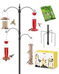 iBorn Bird Feeder Pole 1 Inch Thickness Pole Wild Bird Feeding Station Stand Shepard Hook for Bird Feeders, with 2Top Hooks& 2 Adjustable Hooks,5-Prong Pole Stabilizer(Bird Feeders NOT Included)