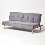 HOMESCAPES Velvet Sofa Bed Dark Grey 3 Seater Sofa Click Clack Bed Sleeper Retro Range ‘Bower’ Bed Settee on Wooden Legs for Study Guest and Living Room