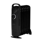 Devola 600W 7 Fin Mini Oil Filled Radiator, Free Standing Low Energy Electric Heater with Thermal Fuse for Overheat Cut Off, IP20, Power Indicator Light, Adjustable Heating Dial - DVMOR7F06B (Black)