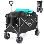 Wagon Cart Foldable Utility Wagon: Ohuhu 200L/440LB Capacity Beach Wagon with Big Wheels for Sand, Collapsible Wagon Carts, Heavy-Duty Grocery Cart with Wheels for Sports Camping Picnic Shopping