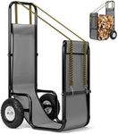VIVOHOME Firewood Log Cart Carrier with Rubber Wheels Large without Cover