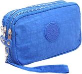 Btoon 3 Layer Zipper Nylon Wallets for Women Wristlet Bag Purse Waterproof Cell Phone Pouch Handbag (Light Blue)