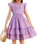 Arshiner Girls Purple Round Neck Sleeveless Casual A-line Flowy Midi Dress for 9-10 Years