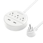 Extension Cord with USB, NTONPOWER 5FT Travel Power Bar, 3 Outlet 2 USB, Flat Plug Power Strip Wall Mount for Indoor, Home, Travel, Cruise Ship, Hotel, Nightstand and Office, White