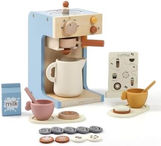 Kids Coffee Maker Playset - Wooden Kitchen Playset Toys - 15PCS Toy Coffee Maker for Kids Play Kitchen Accessories for Girls & Boys Pretend Play Coffee Maker Toys for Kids-Fun