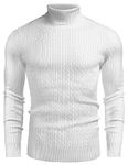 COOFANDY Mens Ribbed Slim Fit Knitted Pullover Turtleneck Sweater Casual Twist Patterned Turtle Neck White