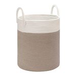 LITLANDSTAR Large Cotton Rope Basket, 40 x 50cm Woven Laundry Basket Storage Bins for Dirty Clothes Blankets Toys Storage with Handles, White & Brown