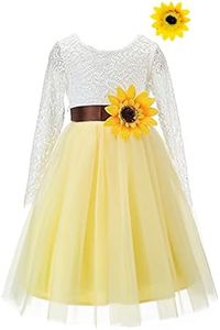 Bow Dream Lace Tulle Flower Girl Dresses V Back Backless Wedding Party Dress with Headband, Sunflower Yellow Long Sleeve, 4