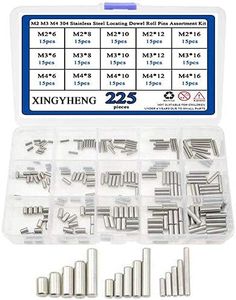 XINGYHENG 225Pcs 15 Kinds M2 M3 M4 304 Stainless Steel Dowel Pins Assortment Kit( Round Straight Pin Fixed Element Set with A Storage Box)