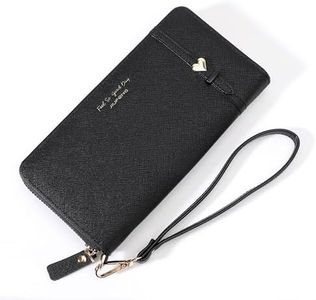 JIUFENG Women Long RFID Blocking Wallet Large Capacity Zipper Wristlet Purse Card Holder Cellphone Bag Fashion Clutches (Black)