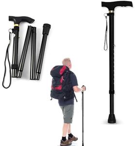 Foldable Walking Cane for Seniors, Adjustable Walking Stick, Folding Cane, Trekking Pole, Lightweight Aluminium Hiking Stick, Travel Mountaineering Cane, Climbing Stick for Limited Mobility Elderly