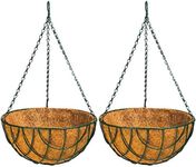 GARDEN KING 12 Inch Round Hanging Basket with Chain, Balcony Pots & Planters. Outdoor Planter, Hanging Planter for Home & Garden Decoration (Green, Set of 2 PCs)