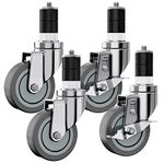 Houseables Kitchen Table Caster Wheel, 4 Pk, 10.16 cm, Grey, Polyurethane, 136.08 kg Load Capacity Per Wheel, with Locking Mechanism, Adjustable, Swivel, Expanding Stem Caster, Furniture, Hardwood Floor