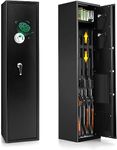 Goplus Rifle Gun Safe, Large Long Gun Safe w/Separate Pistol Lock Box, 5-Gun Safe Box w/Digital Keypad & Emergency Keys, Electronic Gun Security Cabinet for Home (Biometric Fingerprint Recognition)