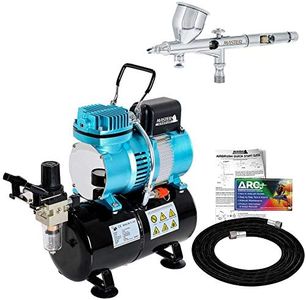 Master Airbrush Cool Runner II Dual Fan Air Storage Tank Compressor System Kit with a G44 Fine Detail Control Gravity Feed Dual-Action Airbrush Set with 0.2 mm Tip - Hose, Holder, How-To Guide - Hobby