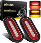 Partsam 2 Pcs 6" inch Oval Truck Trailer Led Tail Stop Brake Lights Taillights Running Red and Amber Parking Turn Signal Lights, Sealed 6 inch oval led trailer tail lights w reflectors Flush Mount