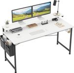 MUTUN Computer Desk with Adjustable Monitor Stand, 55 inch Home Office Desks with Monitor Shelf, 2-Tier Writing Table for Bedroom, Workstation Study Desk with Storage Bag, White