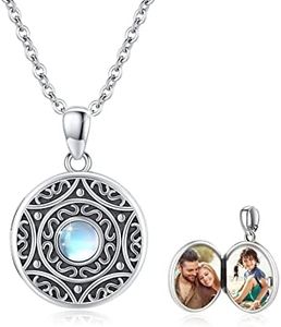 Collana con medaglione in argento Sterling 925 con pietra di luna personalizzabile che contiene immagini medaglioni fotografici pendenti, gioielli per donne ragazze e figlia fidanzato regalo