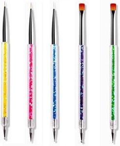 LORJE Nail Art Liner Brushes Pens Dual-Ended Nail Art Point Drill Drawing Brush Pen Acrylic Manicure Tool Nail Art Design Dotting Pen Tools for Home DIY (5PC)