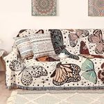 Shesyuki Boho Throw Blanket for Bed Couch Sofa Reversible Cotton Bohemian Travel Boho Quilt Mexican Muslin Blanket Tapestry Hippie Room Decor Outdoor Blanket Double Sided (Month Moth Print 70"x90")