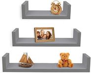 Greenco Set of 3 Floating U Shelves, Gray Finish