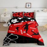 Soccer Comforter Set for Kids Boys Teens,Red and Black American Soccer Bedding Set Twin,Soccer Player Duvet Insert Warm,Sports Ball Game Court Net Down Comforter with 1 Pillowcase Home Room Decor