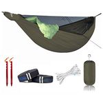 Onewind 11ft Zipper Hammock with Mosquito Net for Camping, Portable Double-Layer Northers Hammock with Adjustable Ridgeline for Camping, Hiking and Backpacking, OD Green, Sleeping Pad Not Included