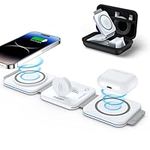 ZUMSEY Foldable Travel Wireless Charger, 3 in 1 Magnetic Wireless Charging Station for iPhone 15/14/13/12 Series, Apple Watch Charger for iWatch 9/Ultra 2/Ultra/8/7/6/SE/5/4/3/AirPods 2/3/Pro(White)