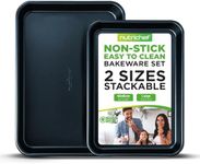 NutriChef Non-Stick Cookie Sheet Baking Pans - 2-Pc. Professional Quality Kitchen Cooking Non-Stick Bake Trays w/Blue Diamond Coating Inside & Outside, Dishwasher Safe - NutriChef, One Size