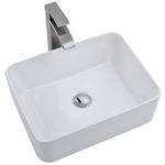 Rectangle Bathroom Vessel Sink with Faucet and Drain, Swift Horse 19"x 15" Above Counter White Vessel Sinks Combo with Faucet and Drain