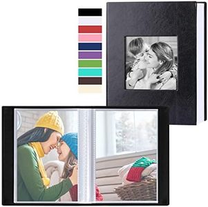 Benjia Photo Album 4x6 50 Pockets 2 Packs, Small Mini Capacity Leather Photo Albums, Each Pack Holds 50 Top Loader Vertical Only Pictures Black