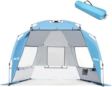 Golabs BT1 Pop up Beach Tent Sun Shelter for 3-Person, 1-Minute Setup by Pre-Attached Pole & UPF 50+, Beach Shade with Detachable Floor Mat, Mesh for Clear View & Airflow, only 7 lbs & Pocket and Hook
