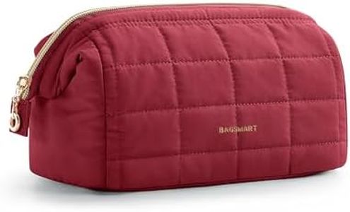 BAGSMART Makeup Bag Travel Toiletry Bag, Puffy Padded Make Up Bags for Women Makeup Organizer Case, Wide-open Pouch Purse Travel Essentials Toiletries Accessories Brushes, Garnet Red