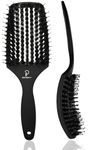 INATEKPRO Hair Brush - Large Paddle Detangler Brush with Ceramic Plate for Faster Blow Drying - Professional Curved & Vented Boar Bristle Hair Brush for Wet, Dry, Curly, Thick, and Straight Hair