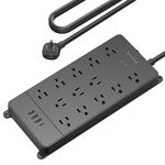 TROND Power Bar with Surge Protector, 10ft Long Extension Cord Indoor, 13 Multi Outlets 4 USB Ports (1 USB-C), Flat Plug Power Strip, 4000 Joules, ETL Listed, Wall Mountable for Home Office Essentials