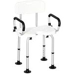 HOMCOM Adjustable Shower Chair with Arms and Back, Bath Chair with U Shaped Seat, Anti-Slip Shower Bench for Seniors and Disabled, Tool-Free Assembly, 299lbs