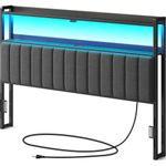 Rolanstar Headboard for King Size Bed with Storage, 60,000 DIY Color of LED Light, Head Board with USB & Type C Port, Height Adjustable, Black Upholstered Cabeceras de Cama Comfortable Modern, Linen