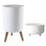 Bedroom Trash can 1.8 Gallon & Dsektop Trash Can 0.5 Gallon (2 Pieces), Plastic Wastebasket with Press Type Lid, Nordic Modern White Trash bin Suitable for Home,Bedroom,Bathroom,Kitchen,Office