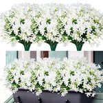 SOMYTING 8 Bundles Artificial Daffodils Flowers Outdoor Artificial Flowers UV Resistant Fake Flowers Faux Flowers Shrubs for Indoor Outside Garden Porch Window Box Home Office Wedding Decor (White)